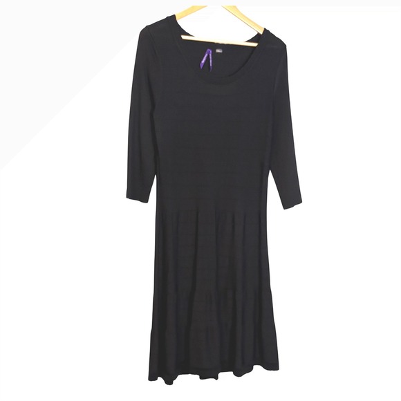 Seraphine Maternity Black 3/4 Sleeve Ribbed Knit Midi Dress Size 8 Stretch - Picture 1 of 10